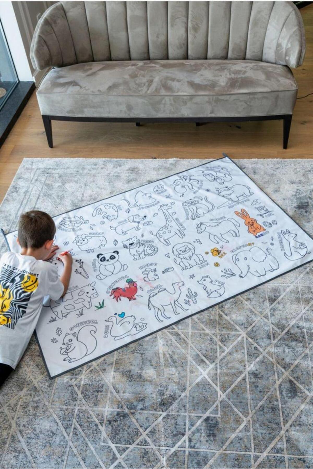 YUPULU Boyama Örtüsü ve keçeli kalem ile 2'li Set Eğitici Oyun Halısı matı 150 x 100 cm fotoğrafı 7 (önizleme)