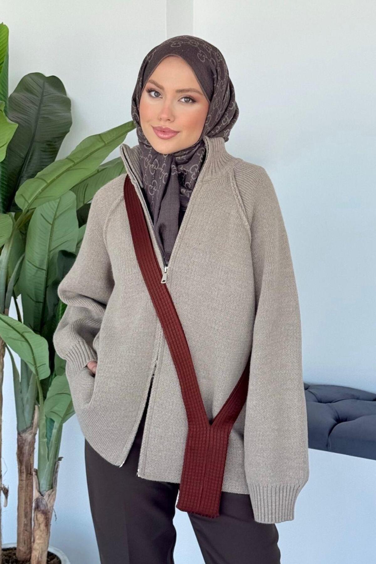 Şule Giyim Rosie Fermuarlı Hırka Bej