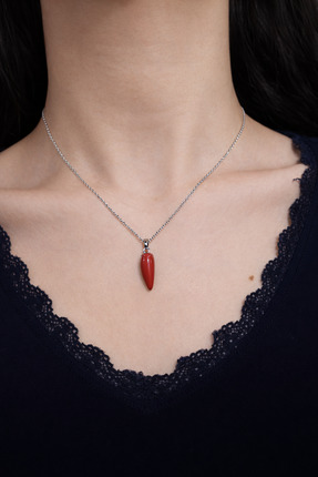 stainless steel gümüş kırmızı biber şans kolyesi çelik