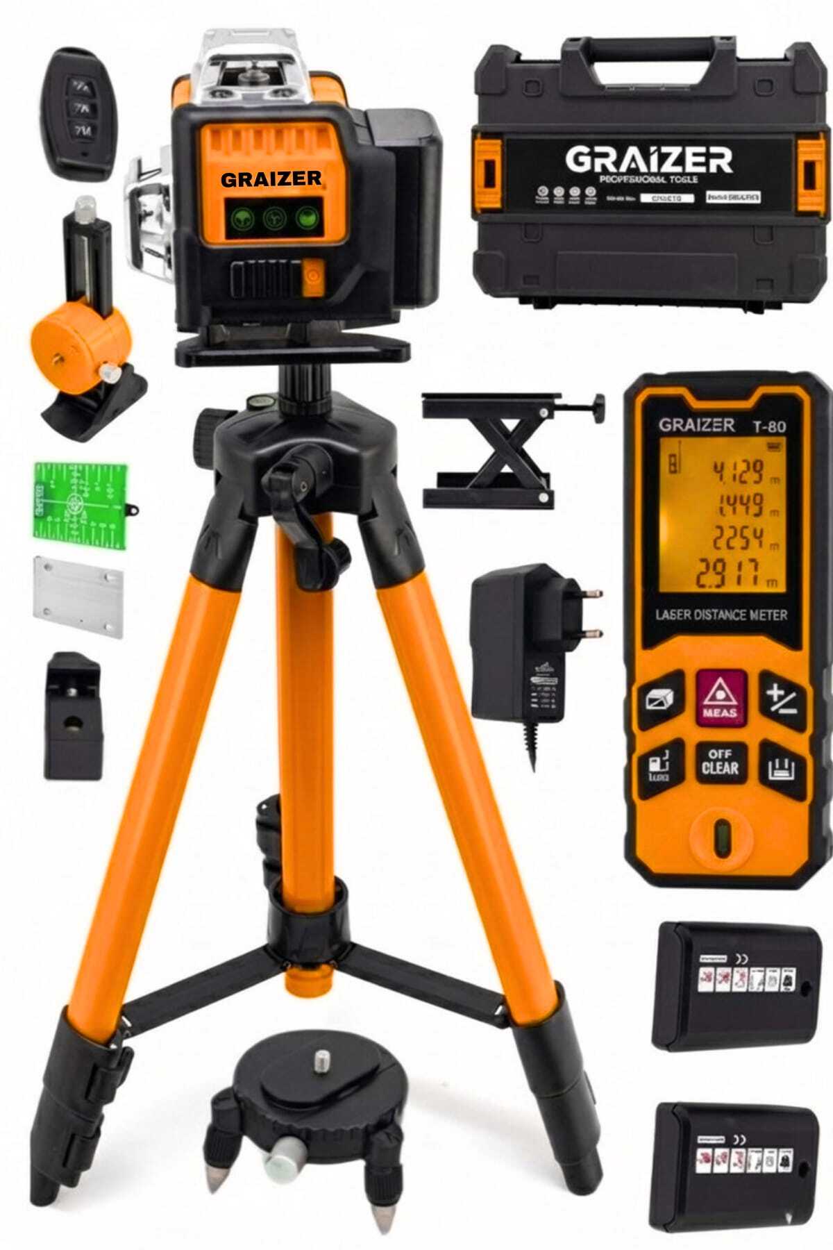 Graizer T12 Köşe Yeşil Çizgi Lazer Terazi 360° Miknatisli Otomatik