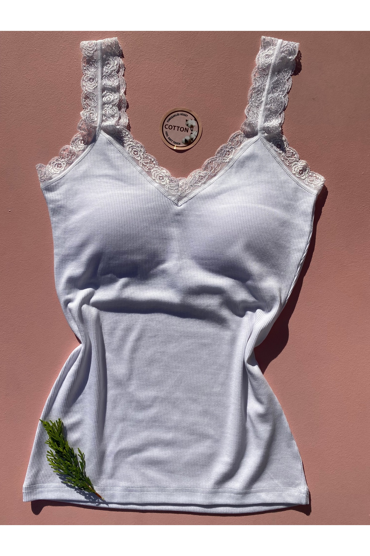 LEYNA BUTİK Kadın Modal Kaşkorse 3’lü Set Sabit Pedli Dantel Askılı Basic Atlet, Pudra, Siyah, Beyaz görsel 5