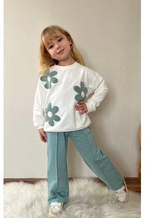 Patriko KIZ ÇOCUK YENŞ SEZON 2 İPLİK ÇİÇEK NAKIŞLI ŞIK -SPOR ALT ÜST TAKIM