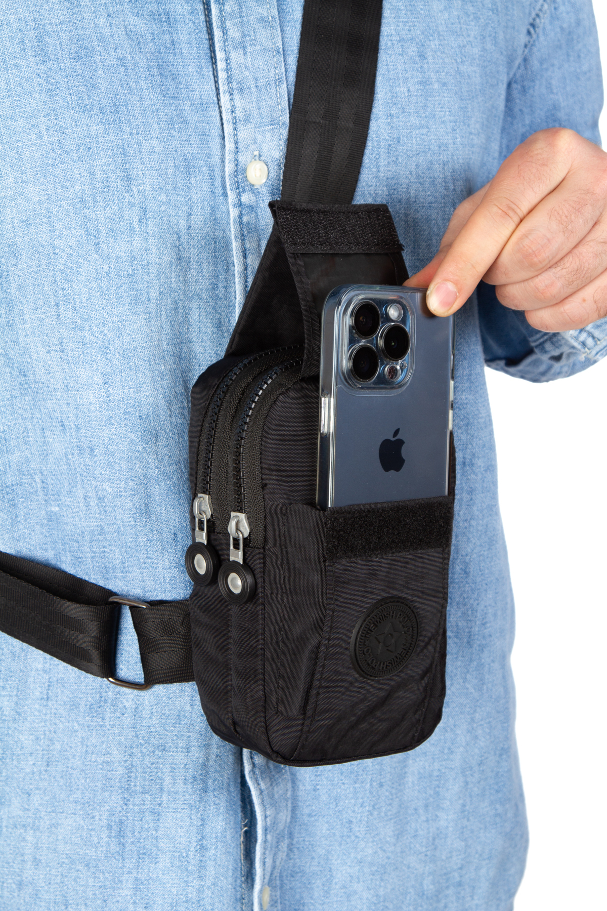 NEWISH POLO ACCESSORIES  krinkel Siyah Telefon Bölmeli Bel Çapraz Omuz Çanta Göğüs Günlük Bodybag ve Kartlık Cüzdan - Görsel 3