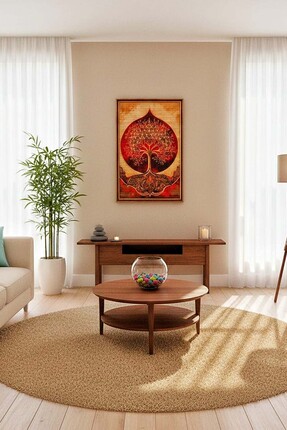 Humekan Hayat Ağacı Nar Arka Fonlu Hediyelik Bambu Tablo