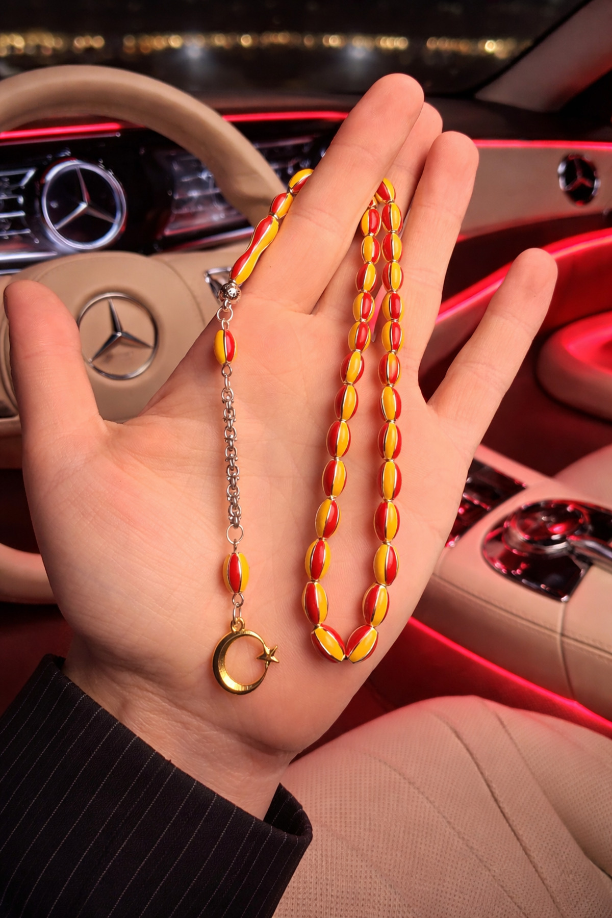 Men's Gift Box Heavy Drawstring Ayyıldız Gold Plated Tassel Fan Rosary
