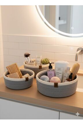 ms milasewing El Yapımı Örgü Banyo ve Düzenleme Sepeti Seti (3'lü) -