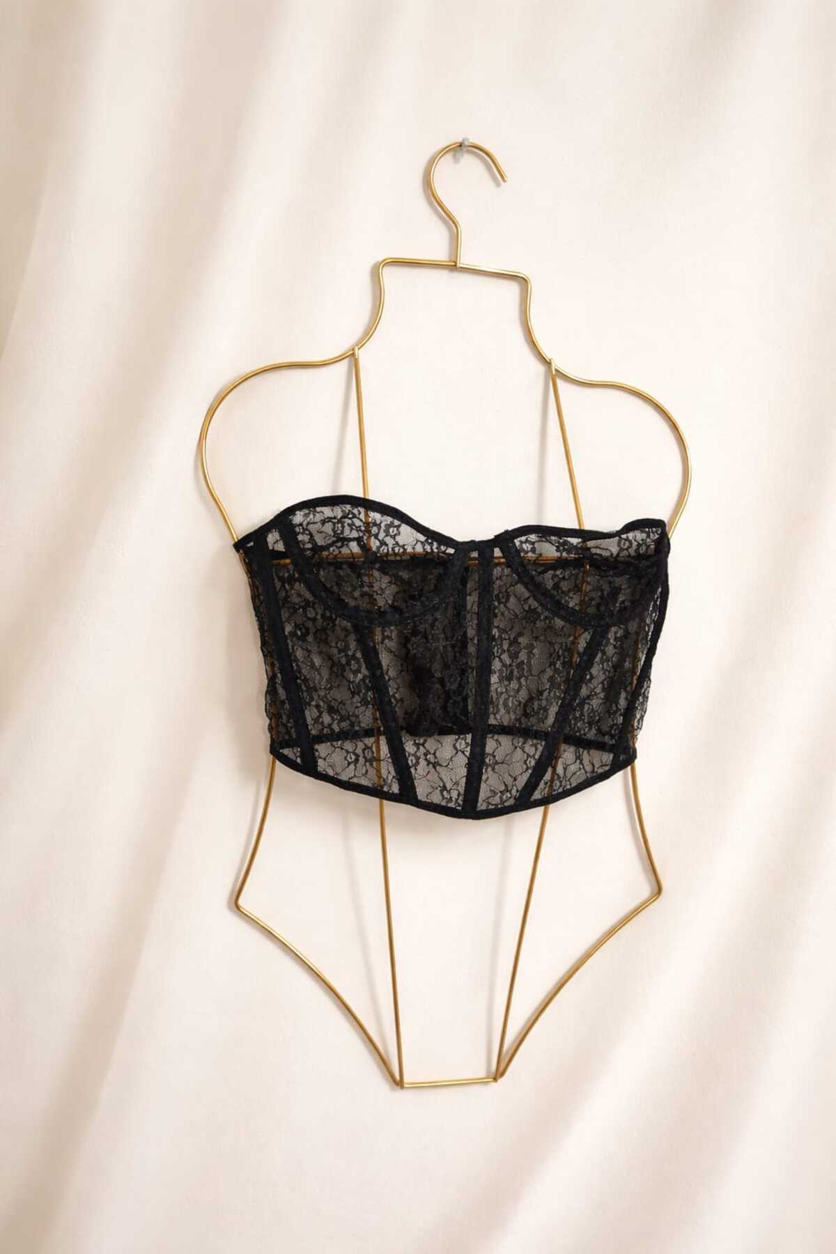 ZARVIA  SİYAH BÜSTİYER DANTELLİ ÇİÇEK DESENLİ - Görsel 6