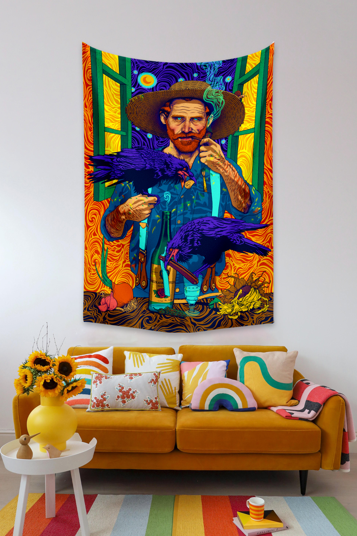 Pop Art Vincent Van Gogh Pamuklu Kumaş Yağlı Boya Dokulu Duvar Kağıdı