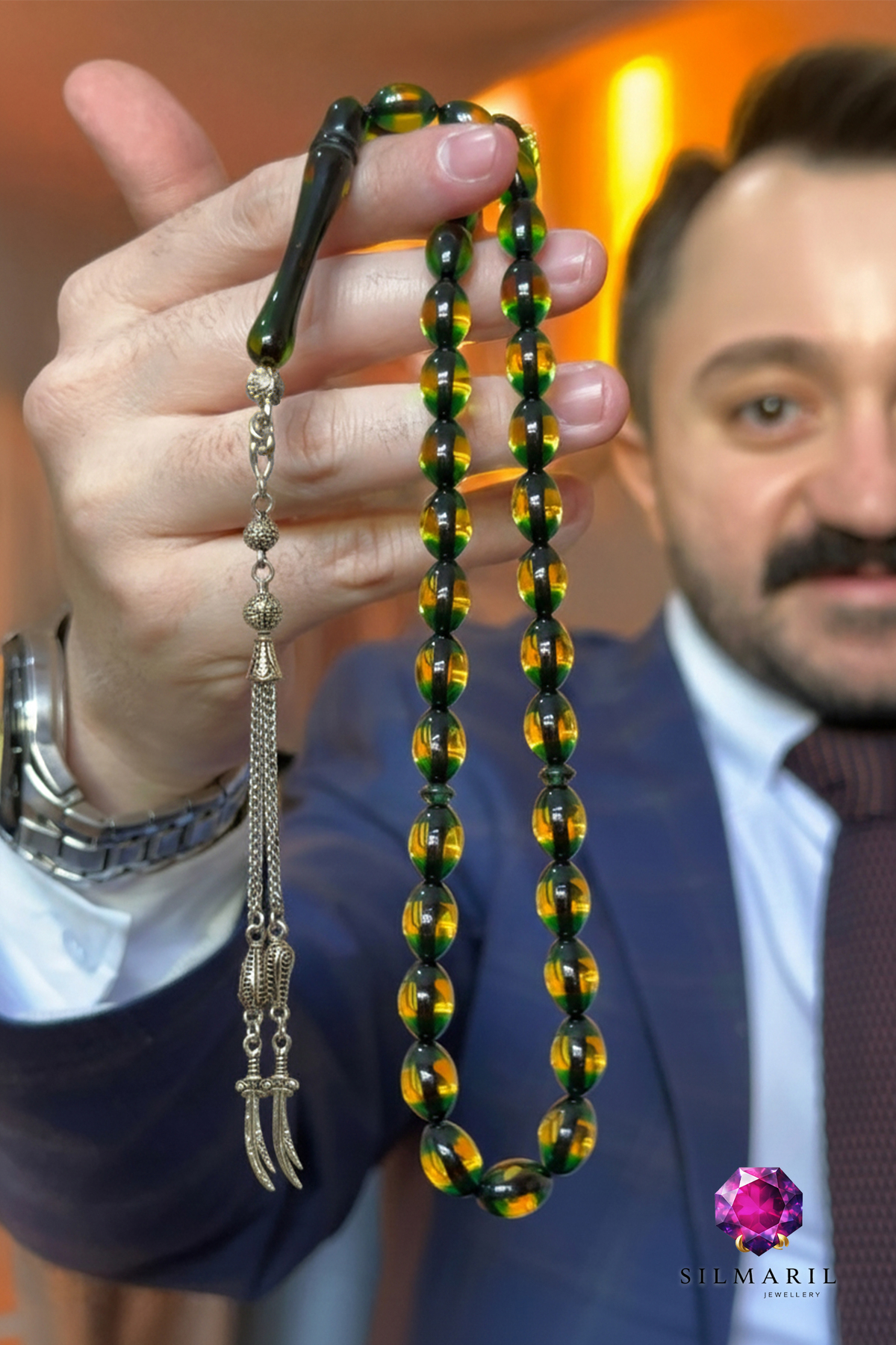 Sürmeli Kehribar Tespih Yeşil Ton Geçişli Erkek Hediyelik Şık Kehribar Tesbih Erkek Özel Gün Hediye — Silmaril Store — Kehribar (3)