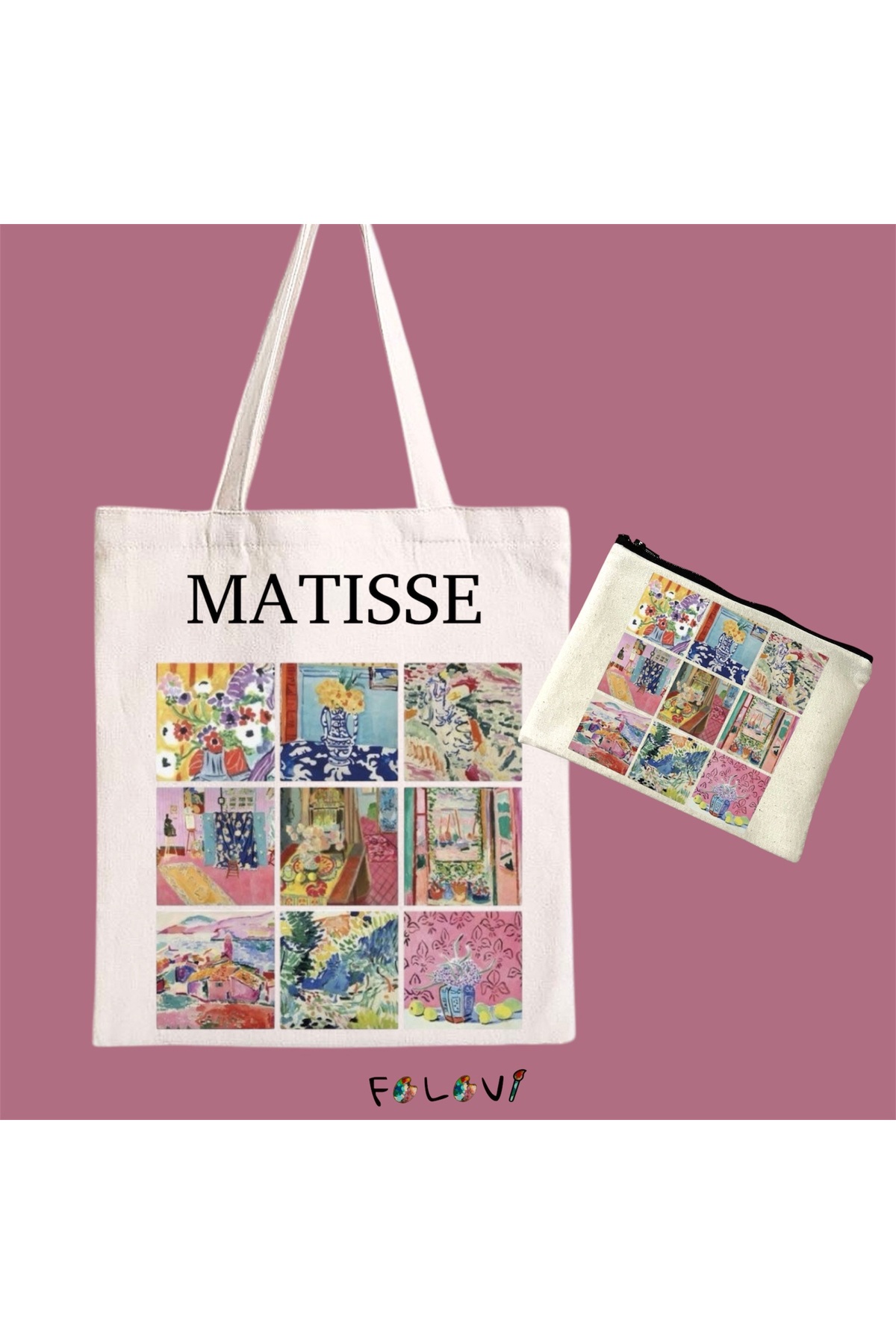FALAVİ  Henri Matisse Bez Çanta El Çantası Kalemlik Set