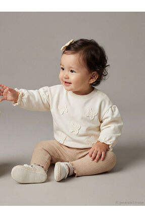 LC Waikiki LCW baby Bej Bisiklet Yaka Kız Bebek Sweatshirt Ve Tayt