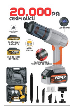 Protonust 20.000Pa Şarjlı Araç Süpürgesi ve Hava Üfleyici Çift Bataryalı Prof...