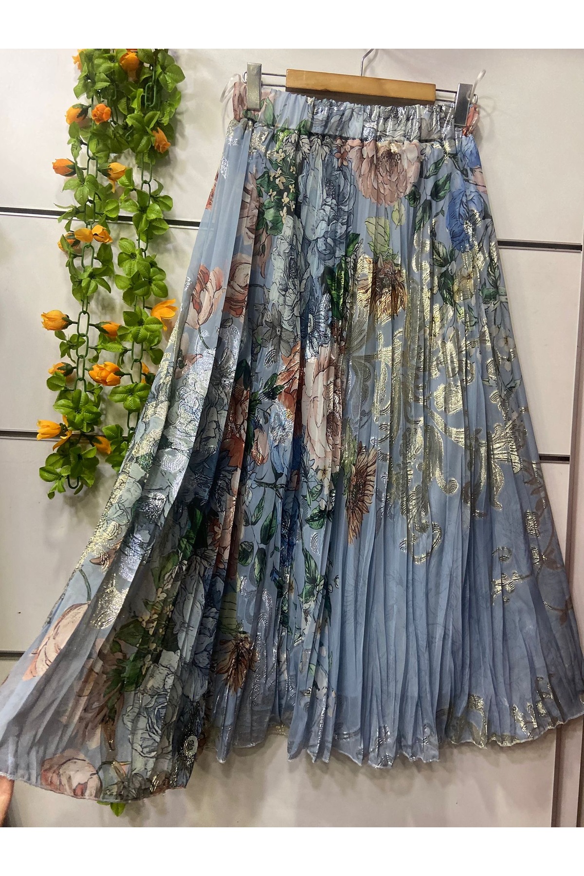 edu collection  Desenli şifon Çan etek astarlı