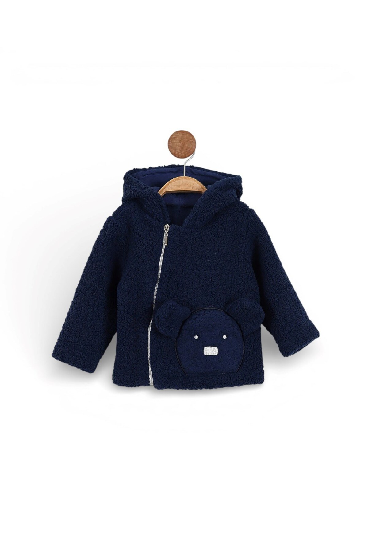 voyyo kids baby Erkek Bebek 1-2-3 Yaş, Ayıcık Nakışlı, Fermuar Detaylı Kuzu Hırka, Ceket, Polar Hırka Ceket fotoğrafı 3 (önizleme)