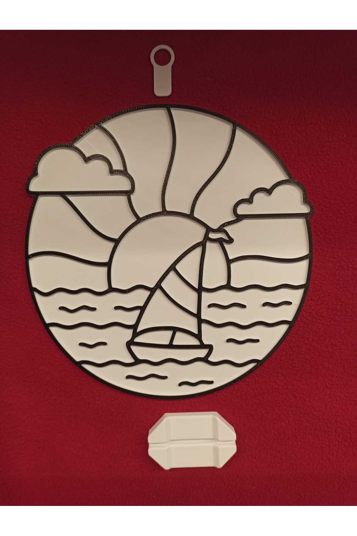 تابلو نقاشی غروب آفتاب در حال بادبانی، ۱۷ سانتی‌متری. قابل استفاده روی دیوار یا میز. رنگ‌ها شامل نمی‌شوند.