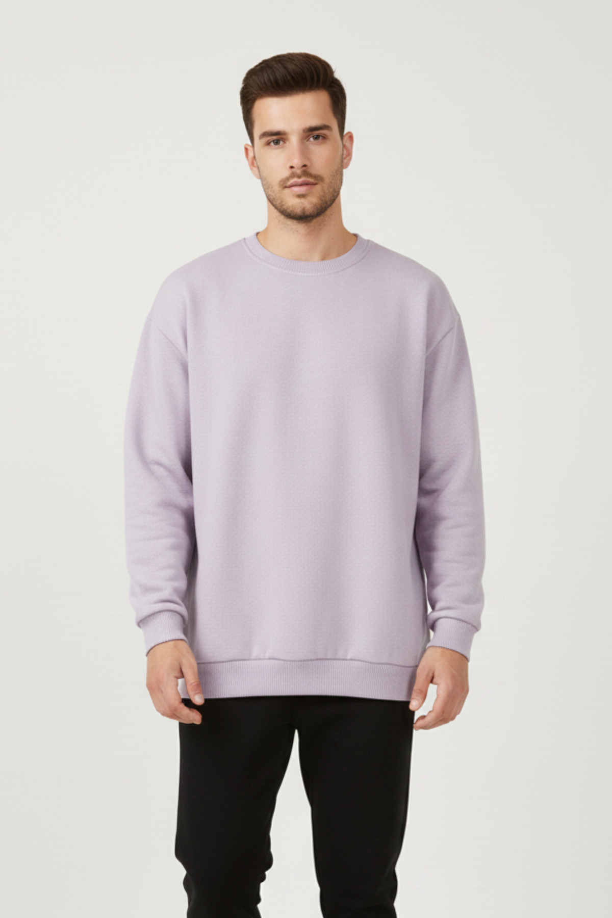 KOZİA OUTDOORS Baskısız Basic Oversize Bisiklet Yaka Şardonlu Unisex Rahat Kalıp Sweatshirt görsel 3
