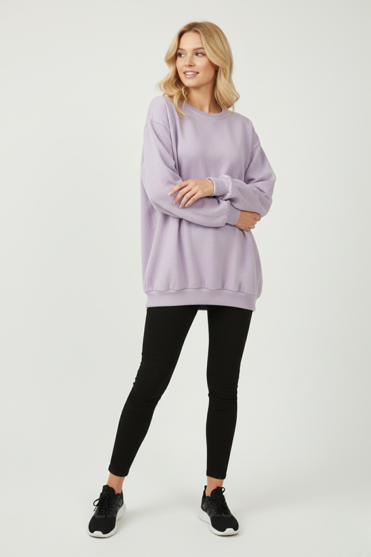 KOZİA OUTDOORS Baskısız Basic Oversize Bisiklet Yaka Şardonlu Unisex Rahat Kalıp Sweatshirt görsel 2
