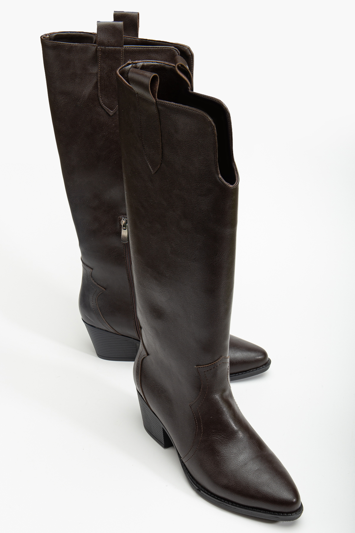 shop  kadın mat cilt fermuarlı western kovboy topuklu çizme - Görsel 5