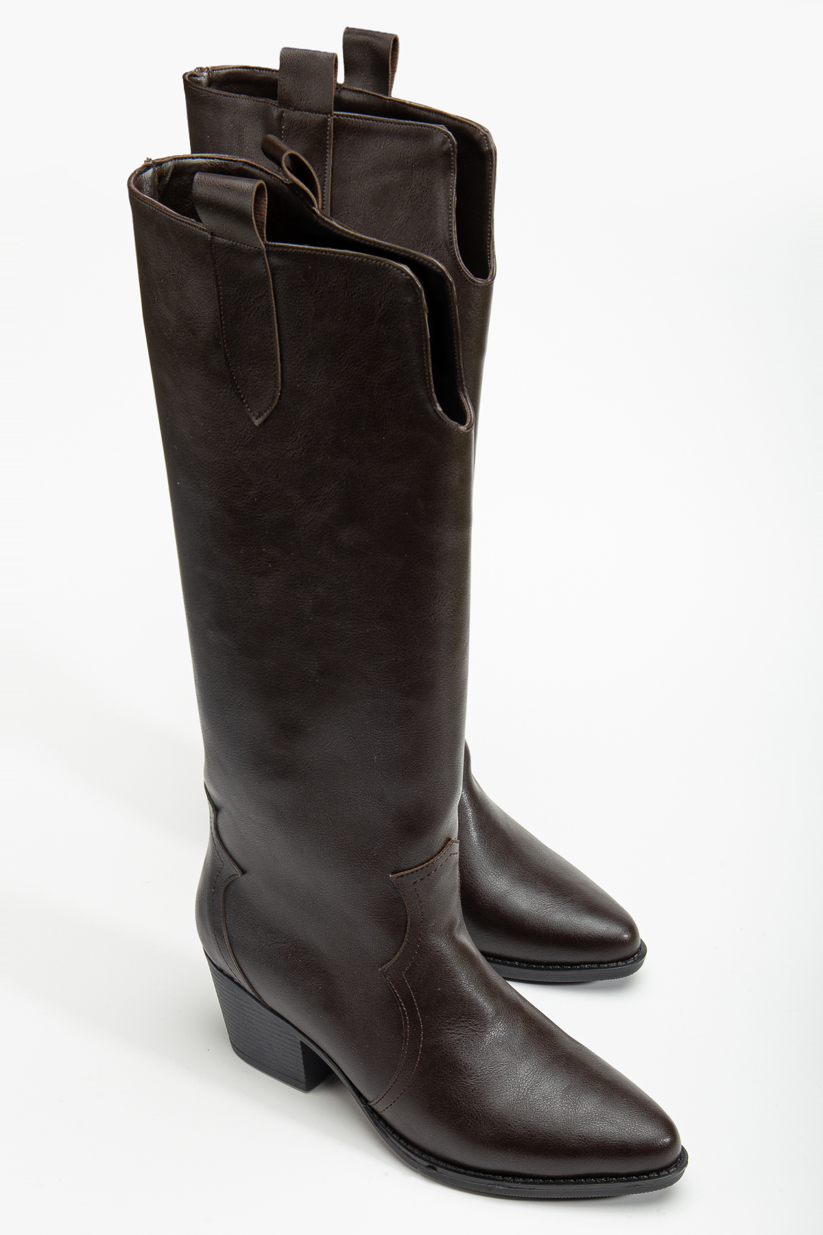 shop  kadın mat cilt fermuarlı western kovboy topuklu çizme - Görsel 4