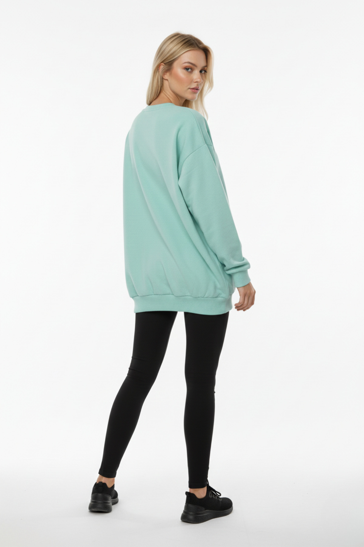 KOZİA OUTDOORS Baskısız Basic Oversize Bisiklet Yaka Şardonlu Unisex Rahat Kalıp Sweatshirt görsel 4