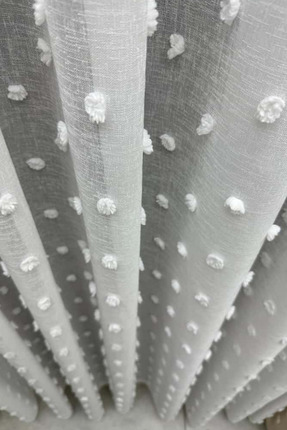 Perde Pendik Pufy Kırık Beyaz Ponponlu Puantiyeli Tül Perde Yeni Sezon Foldet...