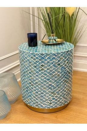 Lisso Maris Doğal Kaplama Lüks El İşçiliği Yan Sehpa / Tabure 40x40 H:45