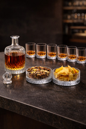 COCEM 9 Parça Premium Kristal Cam Viski Seti | 1200 cc Karaf + 6×285 cc Viski...