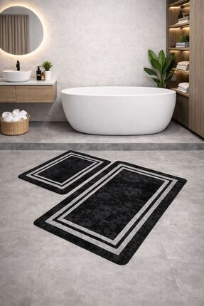 DGK Dijital baskılı Desenli Kaymaz Taban Yıkanabilir İkili Banyo Paspası Takımı