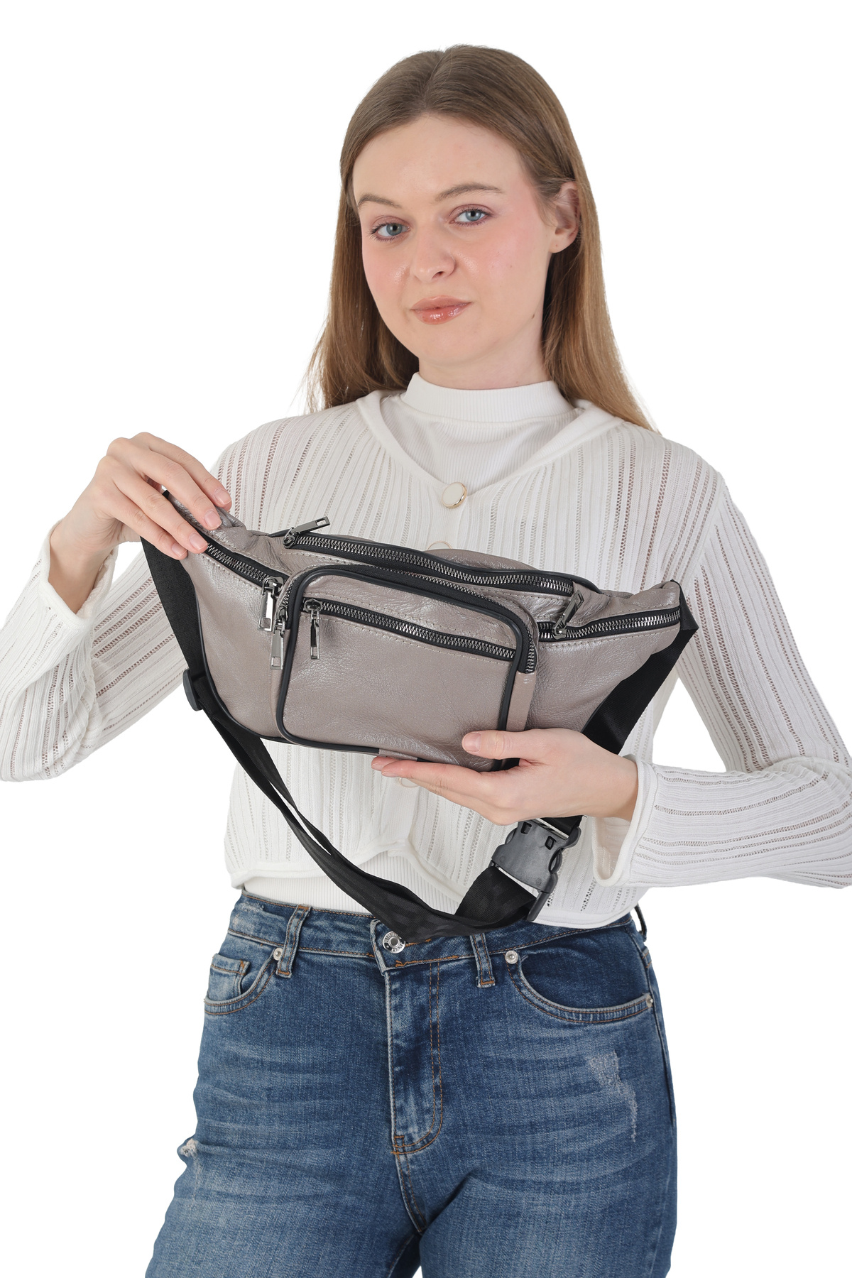 NahitaTyana Unisex Çok Cepli Hakiki Deri Freebag Bel Çantası Ve Omuz Çantası