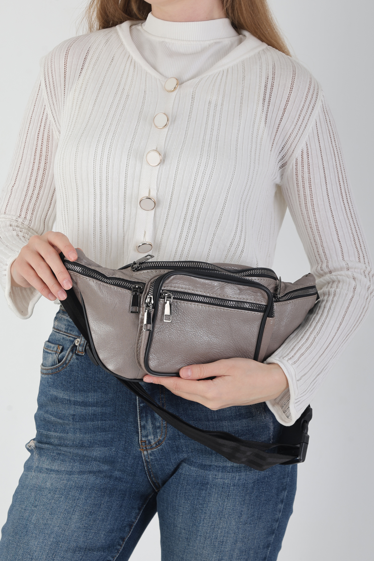 NahitaTyana Unisex Çok Cepli Hakiki Deri Freebag Bel Çantası Ve Omuz Çantası görsel 2