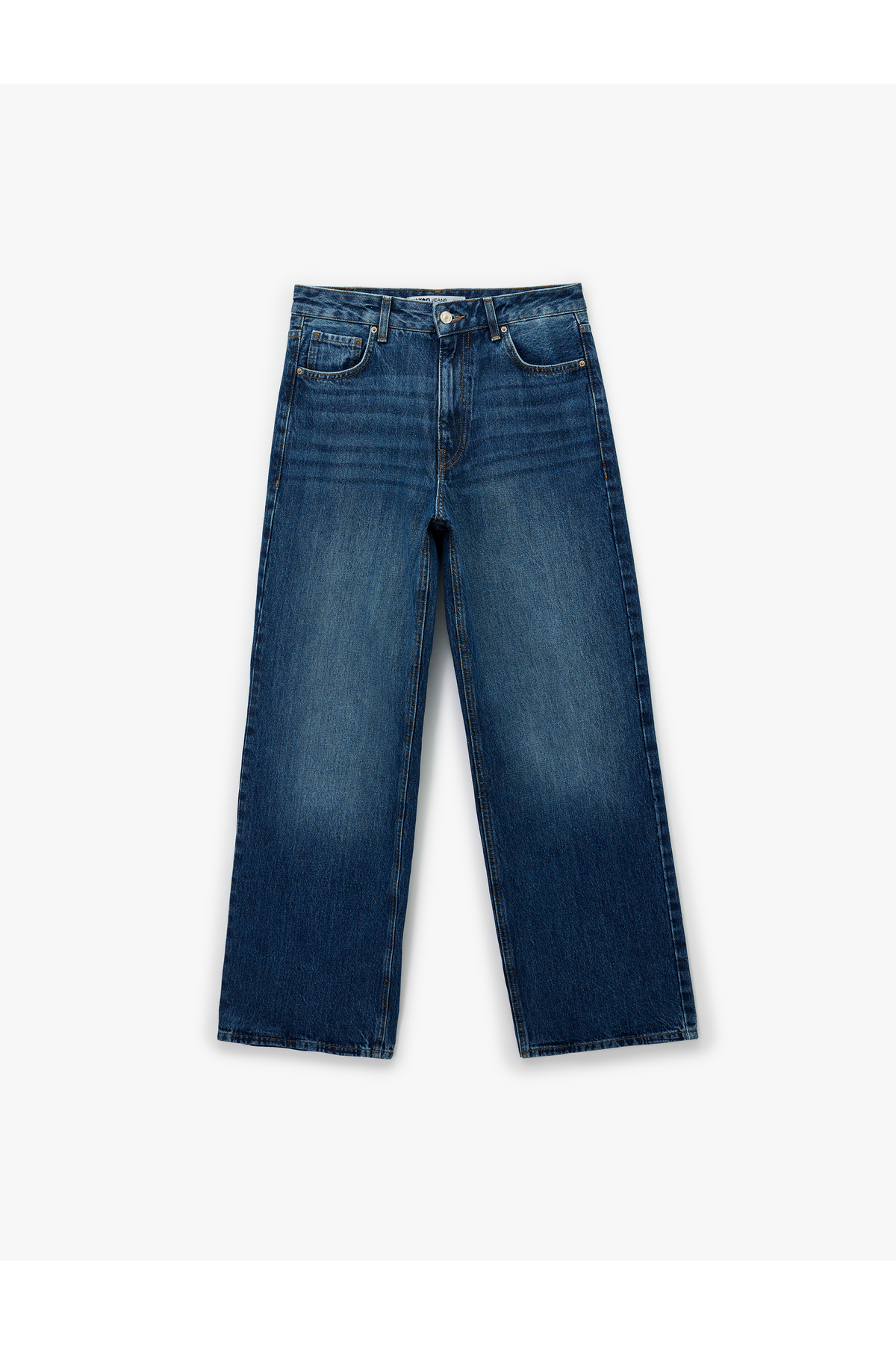 شلوار جین گشاد با دکمه و جیب از جنس پنبه - Baggy Jeans