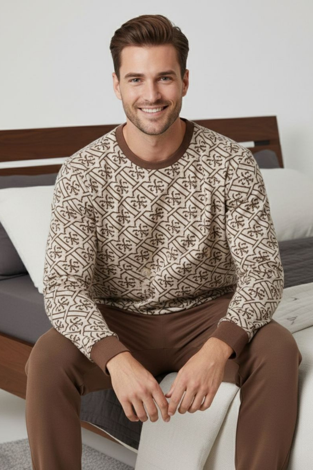 İPEKTENİM  Desenli Manşetli Cepli Erkek Eşofman/Pijama Takımı - Görsel 2