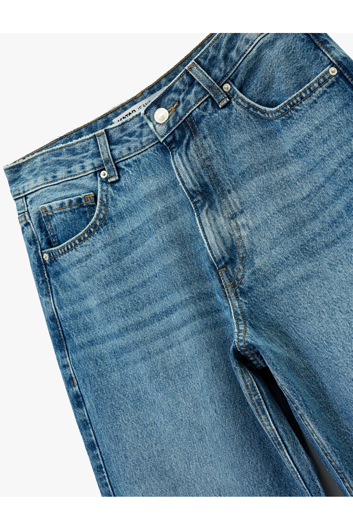 شلوار جین گشاد با دکمه و جیب از جنس پنبه - Baggy Jeans