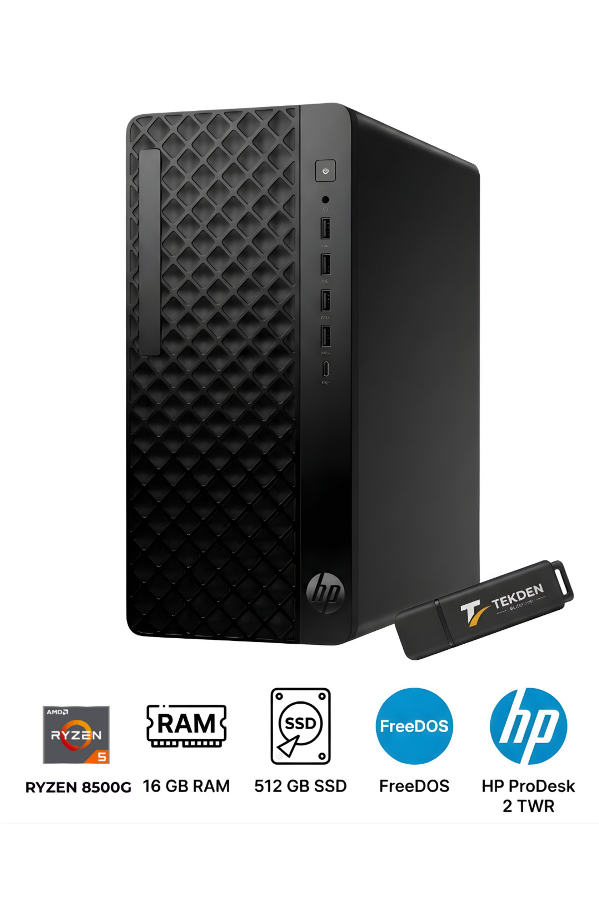 HP ProDesk 2 TWR Ryzen 5 8500G 16GB RAM 512GB SSD FreeDOS&HEDİYELİ