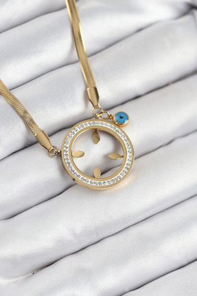 Kayem Kay 316L Çelik Zirkon Taşlı Takılabilir Gold Renk Kadın Kolye 1220400