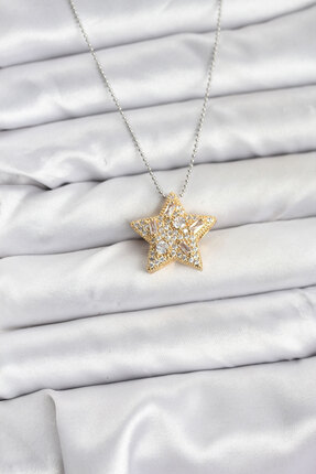 blackpure 316L Çelik Zincir Gümüş Renk Zincirli Gold Yıldız Model Kadın Kolye