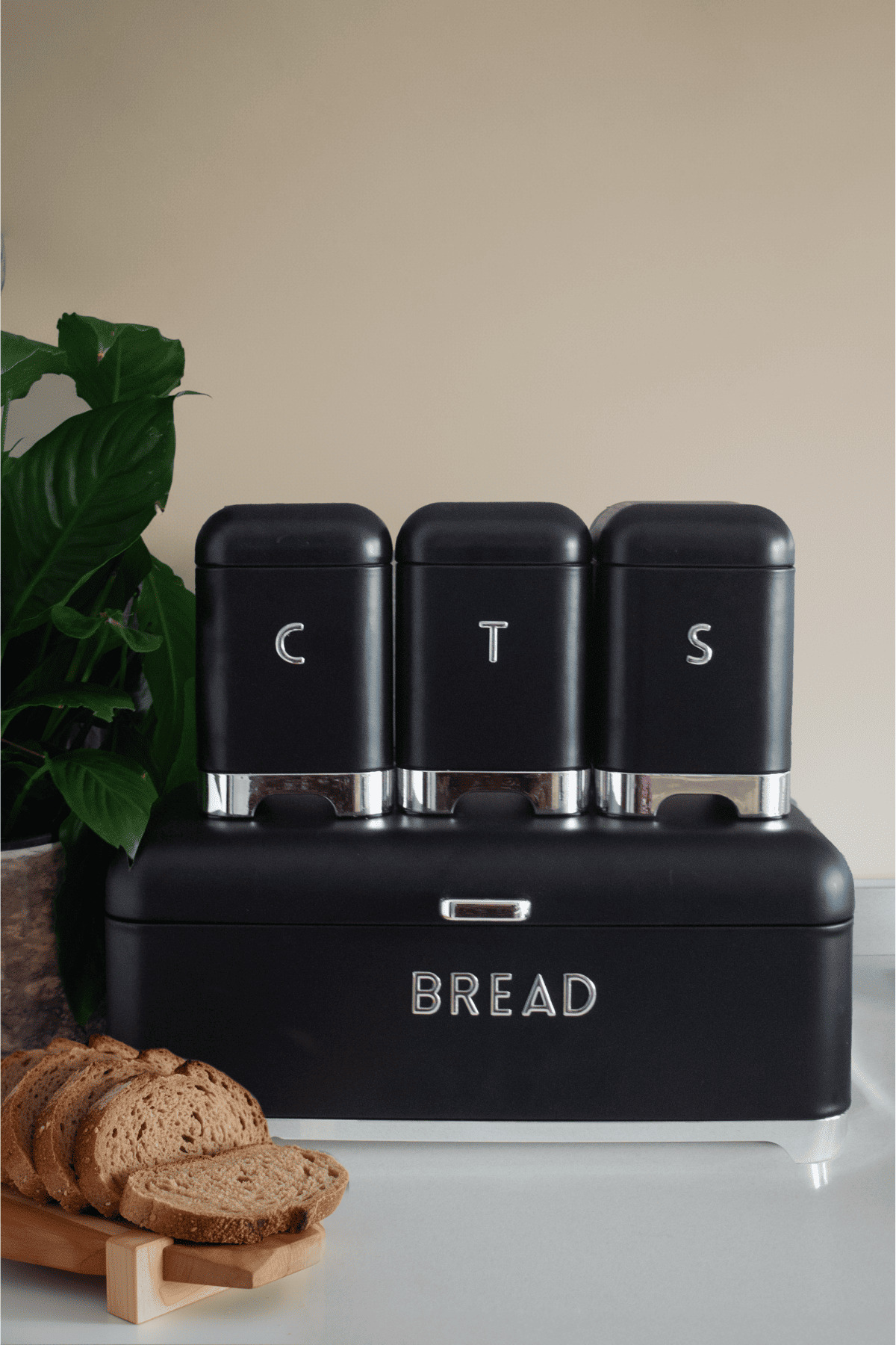 Home Black Galvanizing Set-15.8L Large Size Bread Bin & 1L Tea Coffee Sugar Storage Box of 3