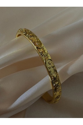 MonCherietr Celestial Pirinç Üzeri Altın Kaplama Kabartmalı Kelepçe Bileklik