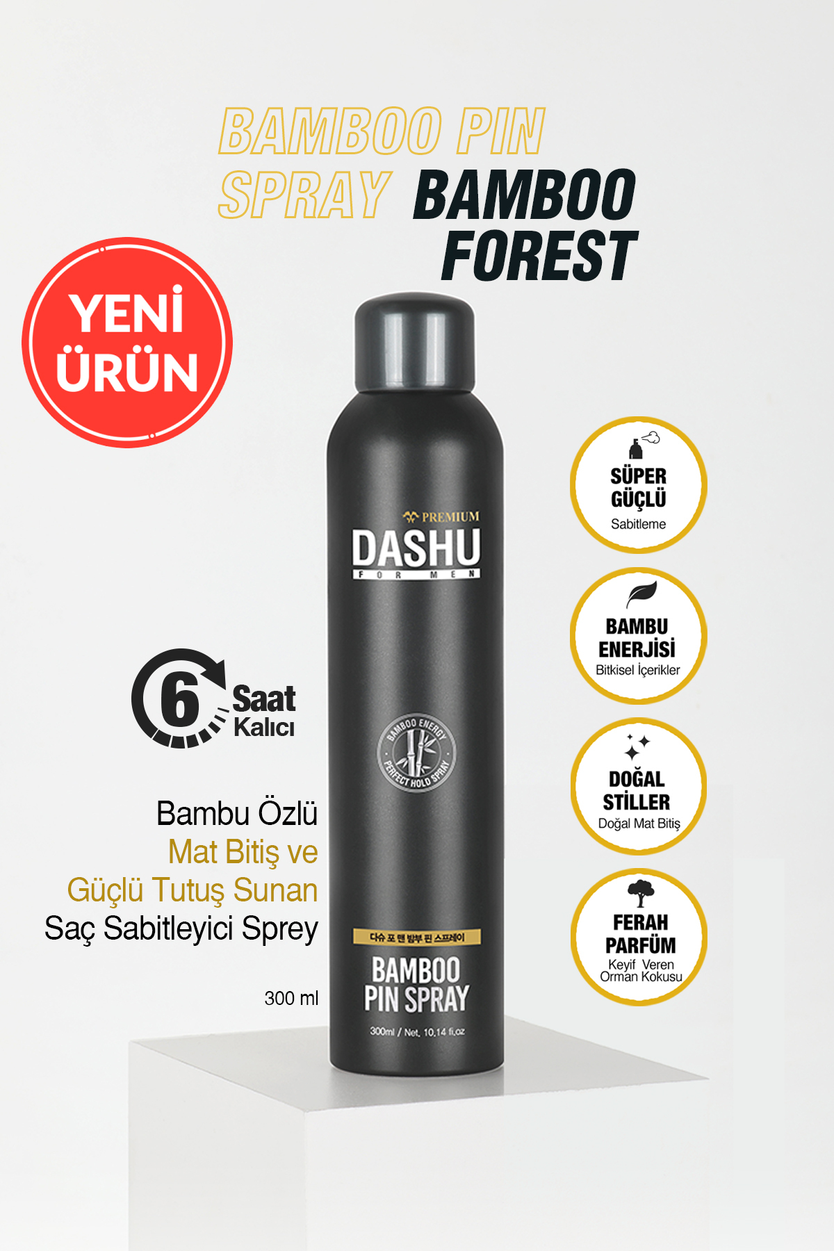 Dashu Bambu Özlü Mat Bitiş ve Güçlü Tutuş Sunan Saç Sabitleyici Sprey For Men Bamboo Pin Spray 300ml — 8734