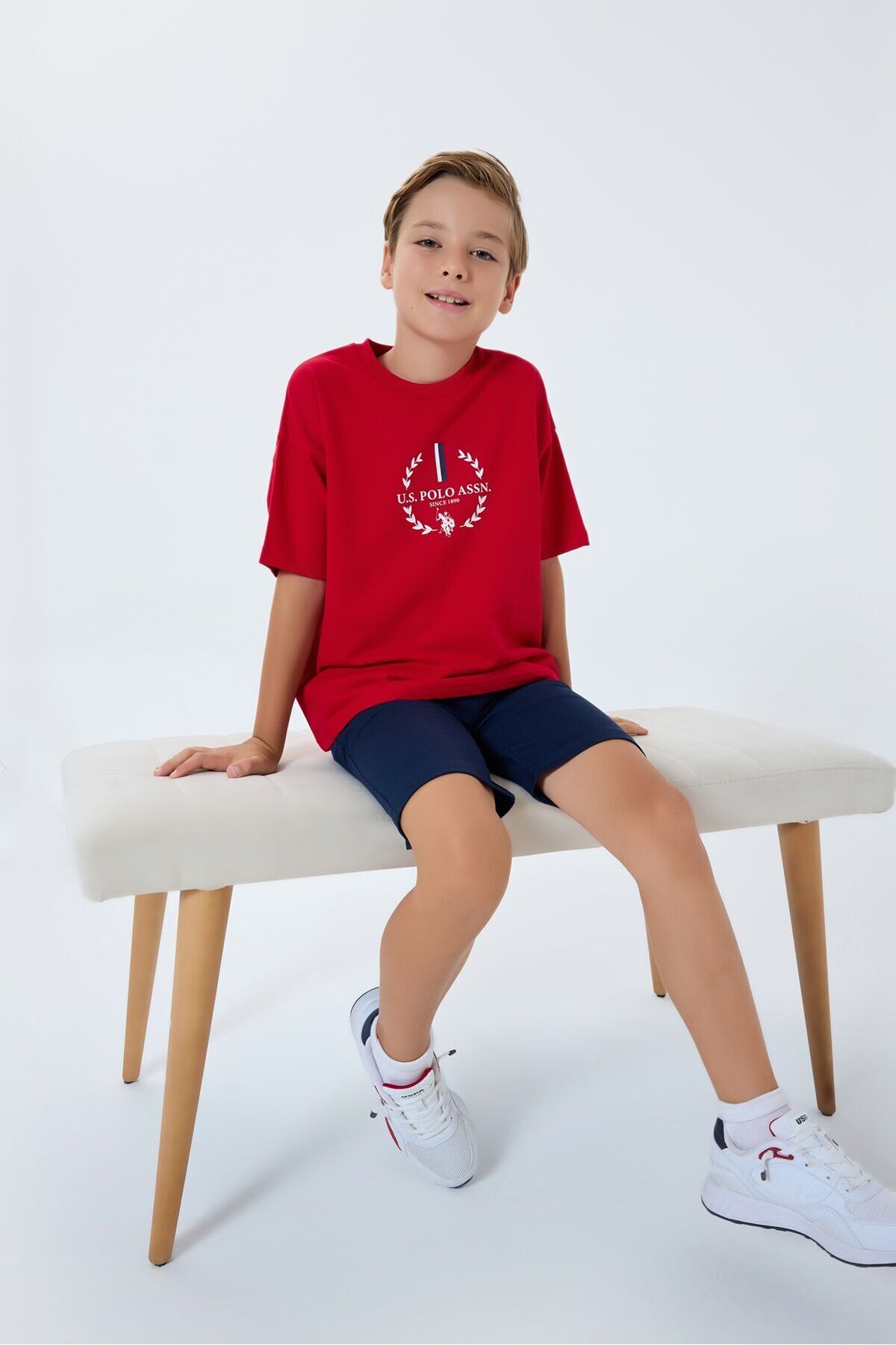 U.S. Polo Assn. Boy's Crew Neck Embroidered Summer Regular Fit Red Bermuda Suit Us2408-C-V1