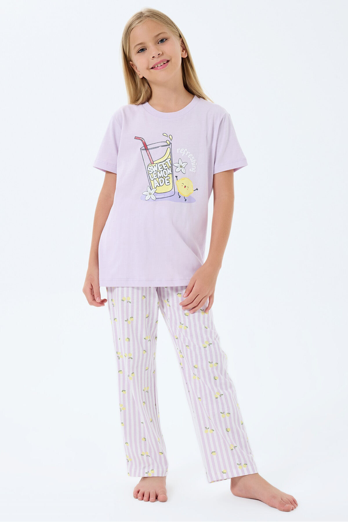Rolypoly Girl's Crew Neck Printed Summer Regular Fit Purple Pajama Set Rp3776-C-V1