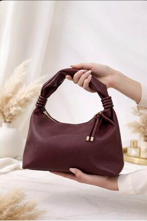 ÇANTA Bordo Luna Hobo Pebble Velvet Omuz Ve El Çantası