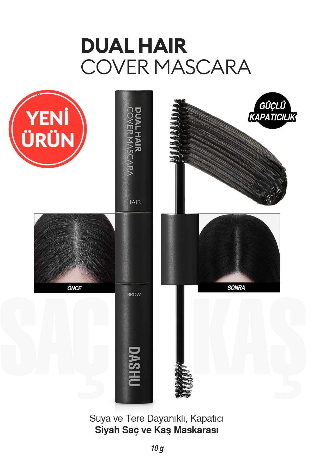 Suya ve Tere Dayanıklı, Kapatıcı Siyah Saç-Kaş Maskarası Daily Dual Hair Cover Mascara [Black] — مشکی 111667