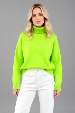 Trendseninle Kadın Fıstık Yeşili Boğazlı Triko Kazak