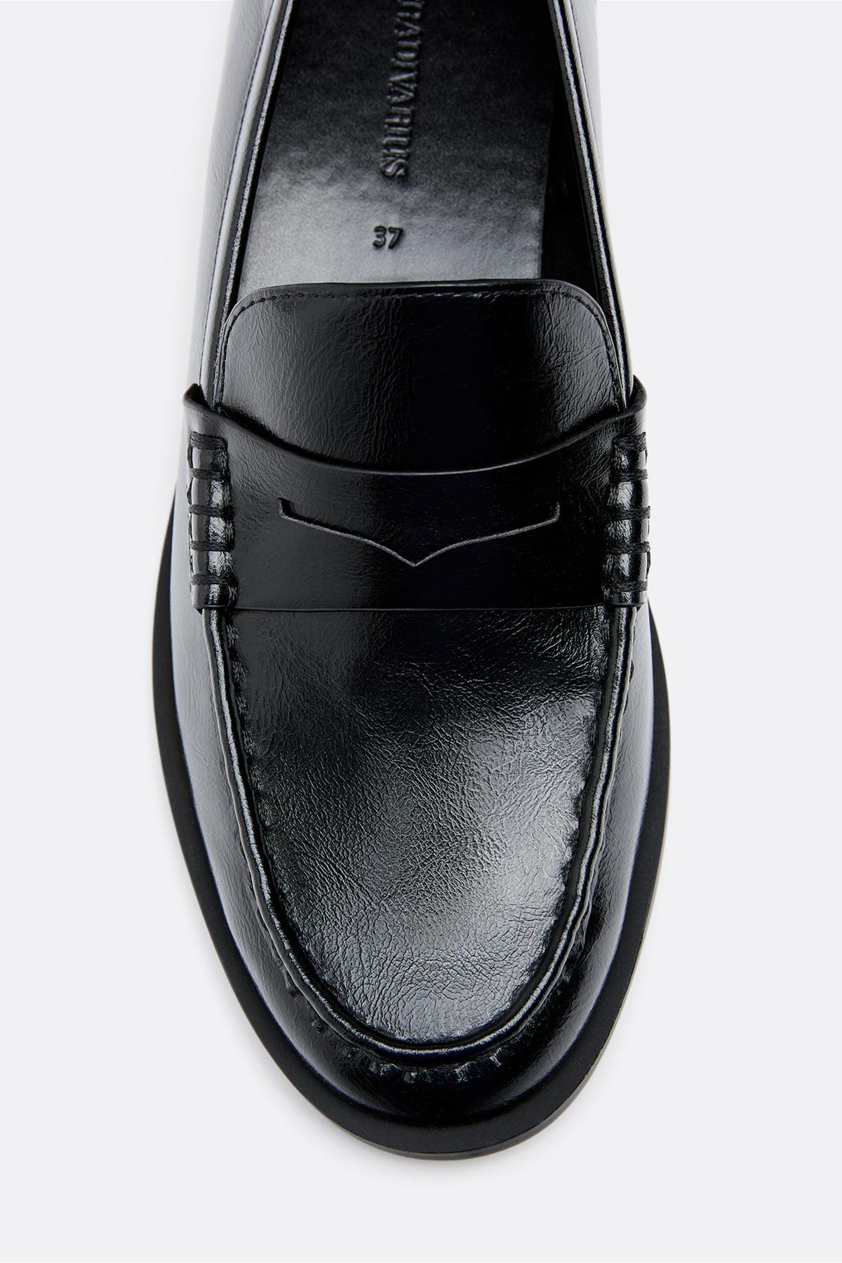 Stradivarius  Siyah suni deri makosenler - Görsel 5