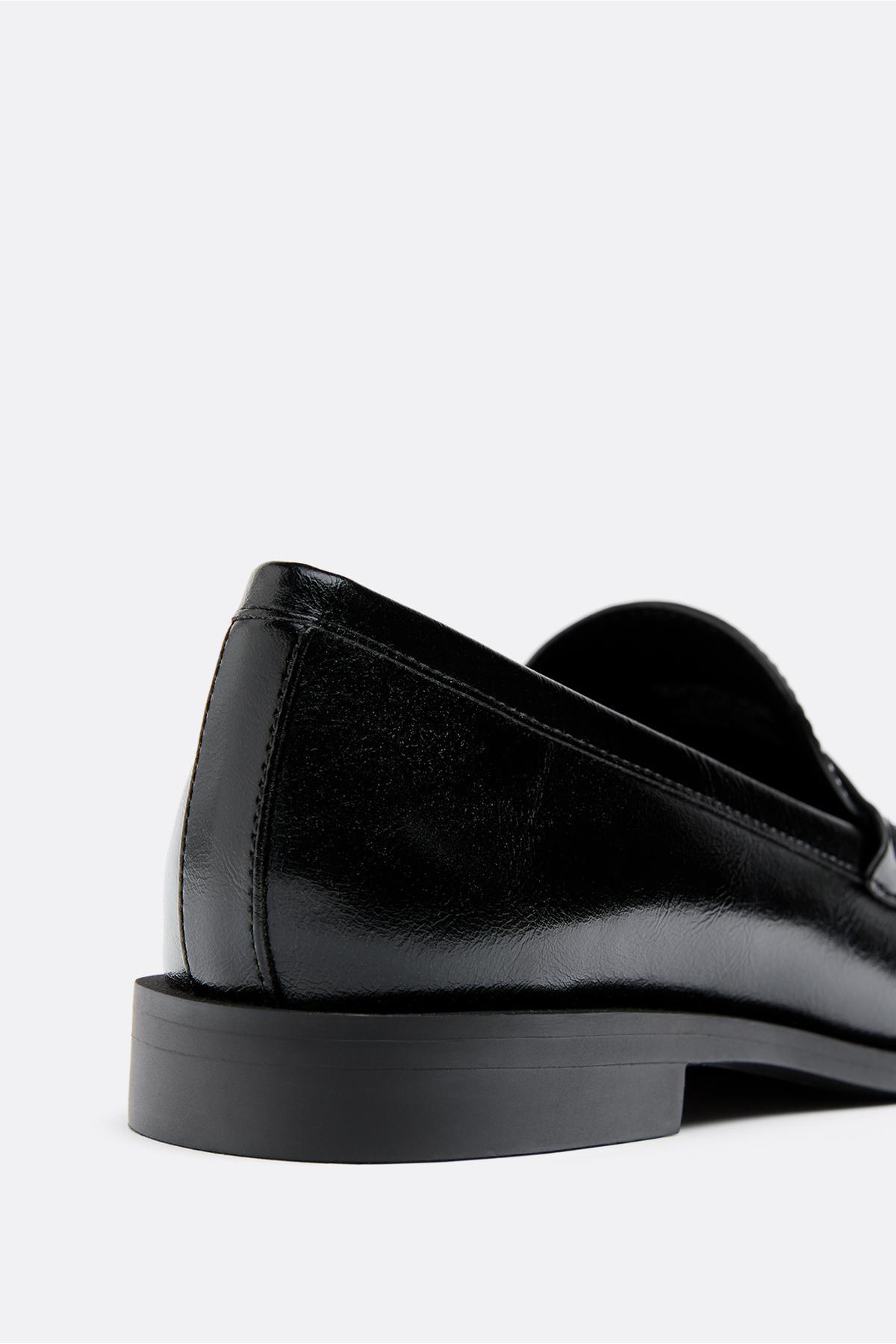 Stradivarius  Siyah suni deri makosenler - Görsel 4