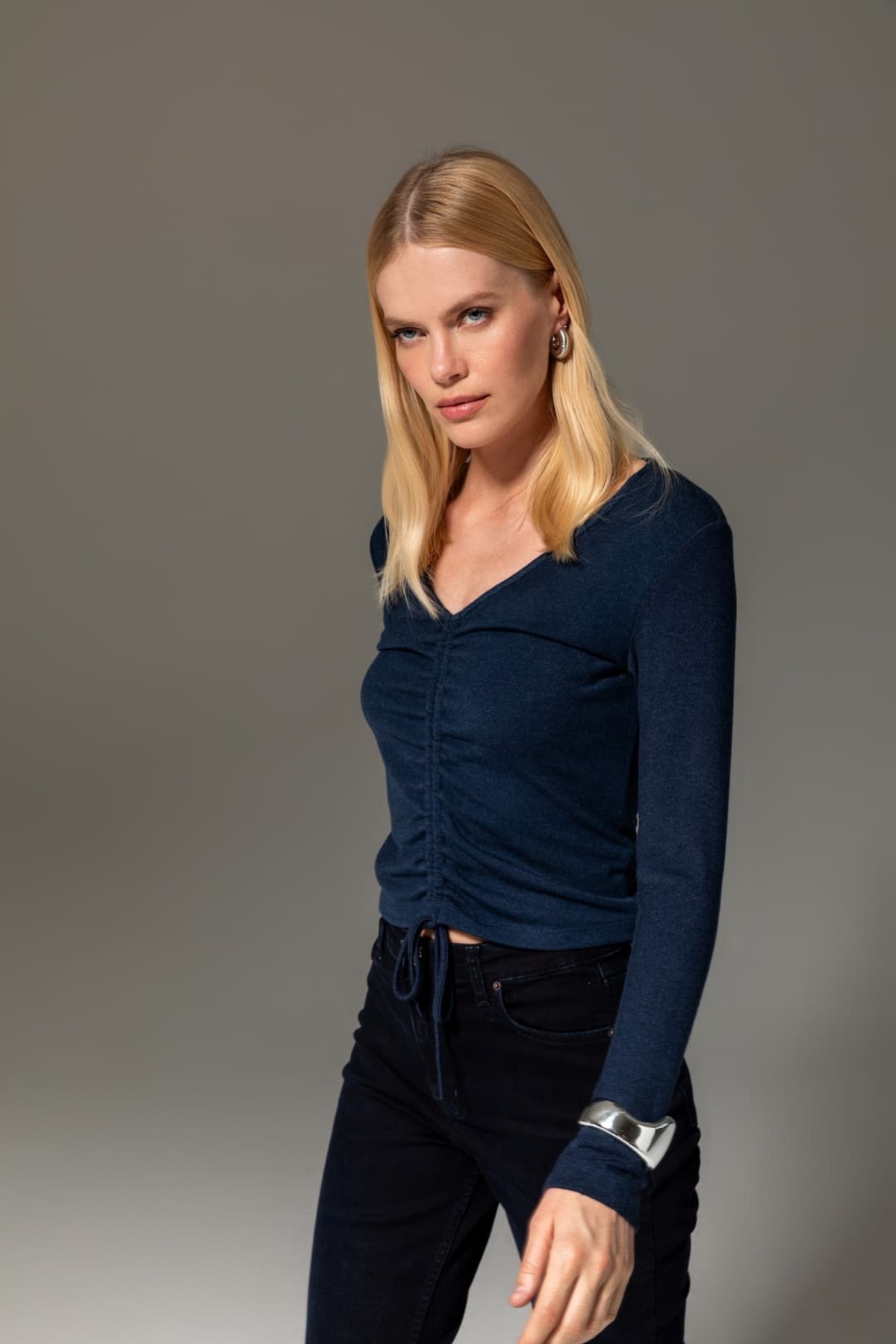 KASHA  26KB006 BÜZGÜ DETAYLI BLUZ - Görsel 2