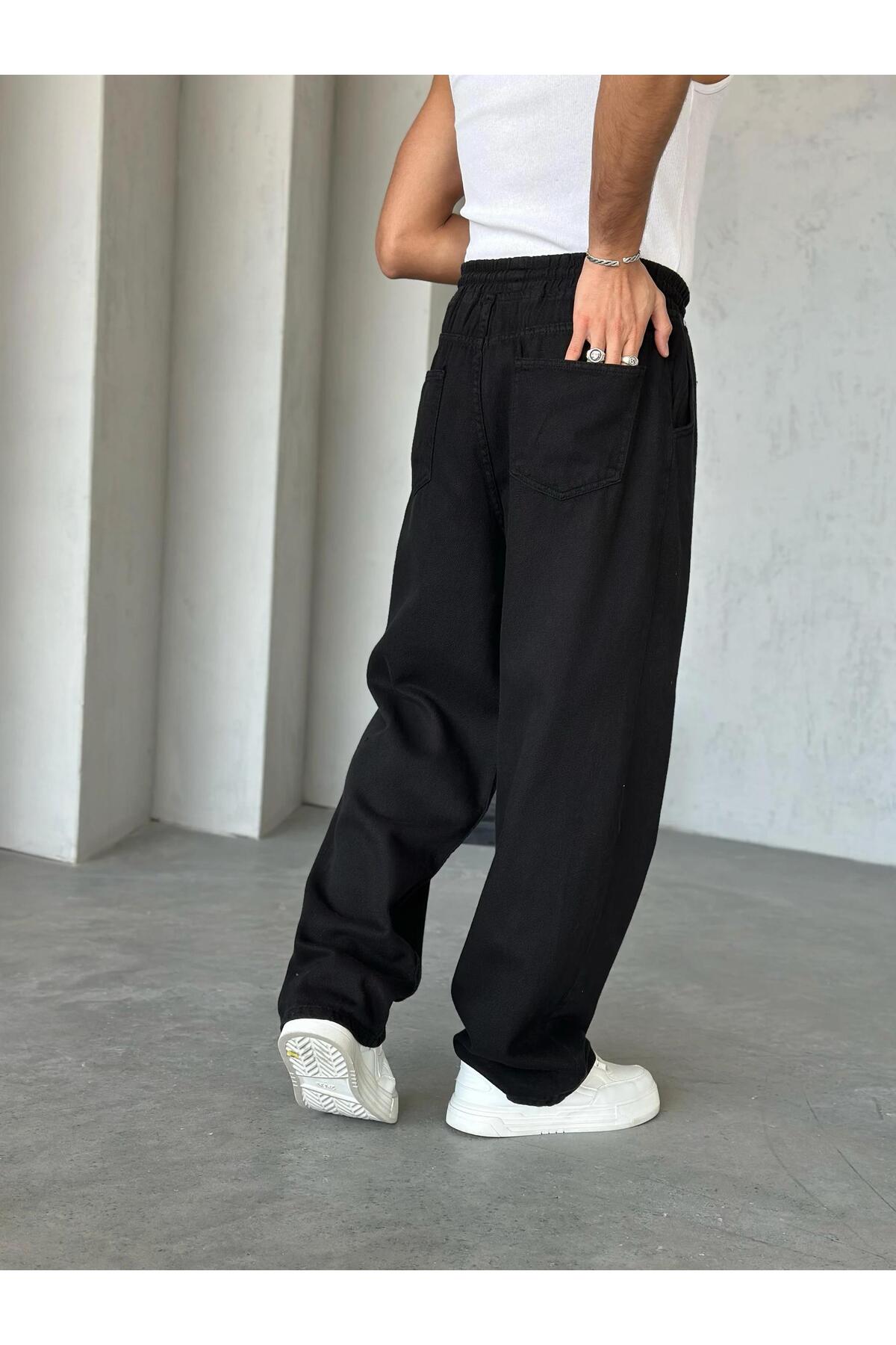 Dokulu Gabardin Baggy Pantolon Siyah W — رنگارنگ KM920 — تصویر 4 از 5