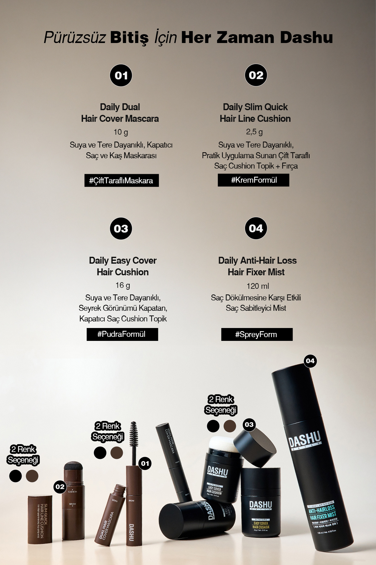 Suya ve Tere Dayanıklı, Kapatıcı Siyah Saç-Kaş Maskarası Daily Dual Hair Cover Mascara [Black] — مشکی 111667 — تصویر 9 از 9