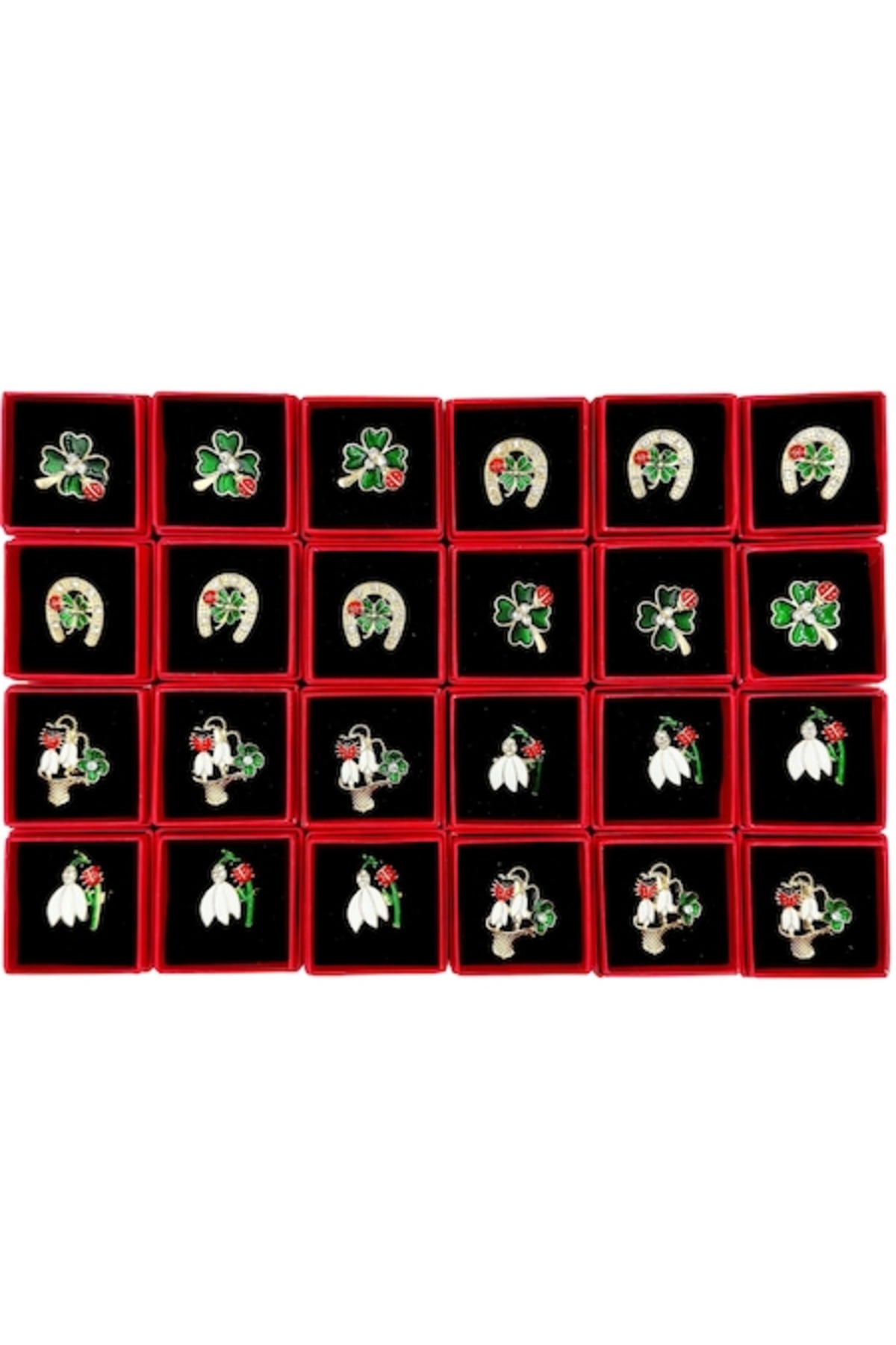 A.O.K Set de 24 de broșe Mărțișor cu cutii și șnururi